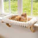 Zoratoo Cloud-Cuddle Cat Perch for Window Sill with Bolster, Natural Wood & Metal Frame Cat Window Seat for Large Cats, Easy to Adjust Zipper Cushion Pet Bed for Windowsill (Medium)