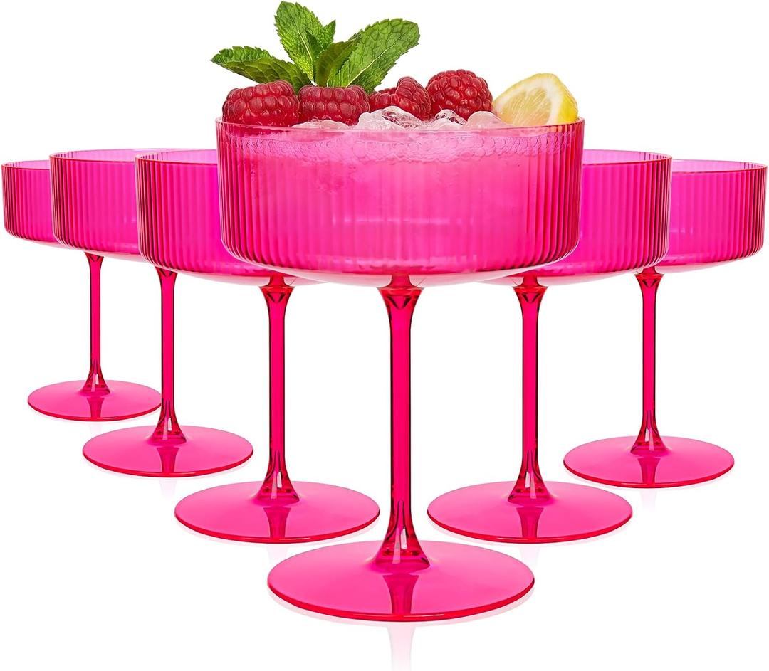 Ciaell 24 Pack Hot Pink Plastic Martini Glasses for Bars Parties, 10 Oz 