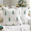 MIULEE Christmas Decorative Pillow Covers Set of 2 Faux Fur Throw Pillows with Embroidered Christmas Tree 20x20 Inch White Green Winter Couch Covers for Festival Sofa Bedroom Living Room Home Decor
