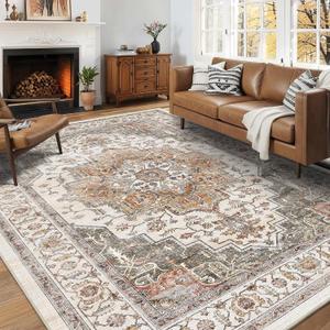 6x9 Area Rugs for Living Room Ultra-Soft Washable Rug Vintage Distressed Boho Area Rug, Non-Slip Retro Print Low Pile Stain Resistant Carpet for Bedroom Dining Room Kitchen Office