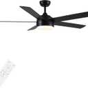 YUHAO 52 Inch Black Ceiling Fan with Light and Remote Control.Noiseless,Dimmable,3CCT,6 Speeds Reversible, DC Ceiling Fans for Indoor or Covered Outdoor