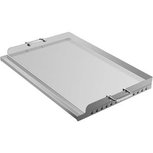23" x 16" Universal Stainless Steel Cooking Griddle, Flat Top Plate Insert with Grease Groove and Handles for Gas and Charcoal Grills, Tailgating, Camping and Parties
