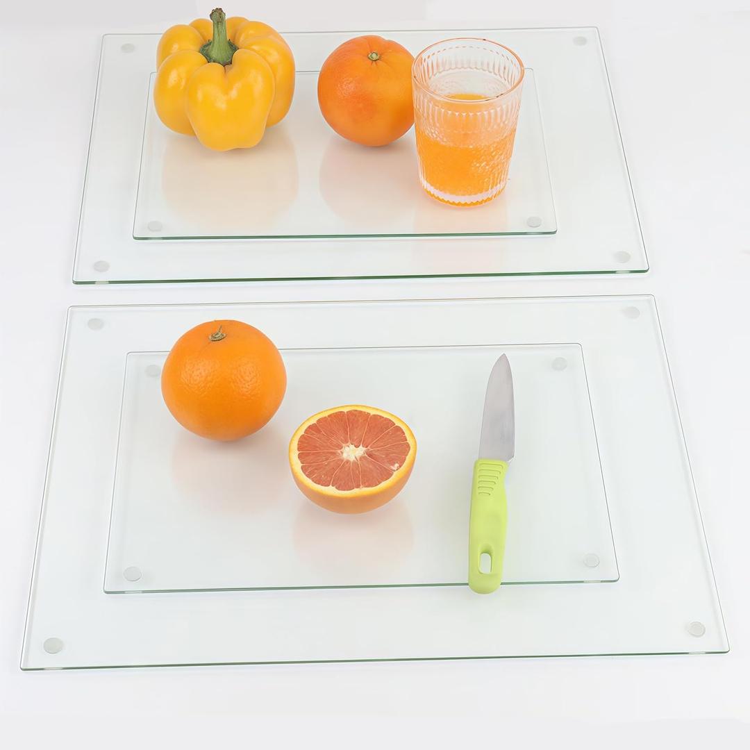 4Pcs Tempered Glass Cutting Board for Kitchen Countertop with Rubber Feet Non-slip Chopping Board Clear Cutting Board Scratch Resistant,Heat Resistant,Shatter Resistant,Dishwasher Safe (clear-4pcs) (clear-4 pcs)