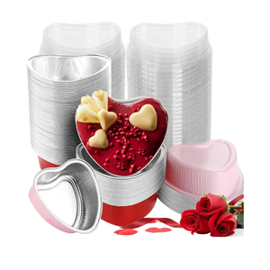 Honeydak 100 Pcs Heart Shaped Cake Pans for Baking with Lids 4''/ 6 oz Valentine's Aluminum Foil Cupcake Cups Mini Heart Cake Liners Disposable Baking Tins for Wedding Anniversary Dessert (180 ml)