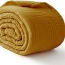 100% Cotton Muslin Blanket Large 50"x 70", 6 Layers Breathable and Lightweight Cotton Throw Blankets for Couch, Soft Cooling Summer Gauze Blanket for Adults All Season, Mustard (08 - Camel)