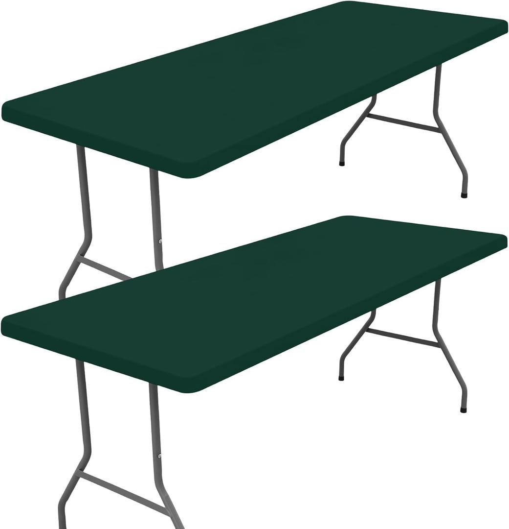 Moosfor Spandex 4 Foot Rectangle Table Cloth 2 Pack, Elastic Fitted Tablecloths for Picnic, Stretch Washable Patio Table Cover for Outdoor, Camping, Banquet and Parties (Hunter Green, 24"x48")