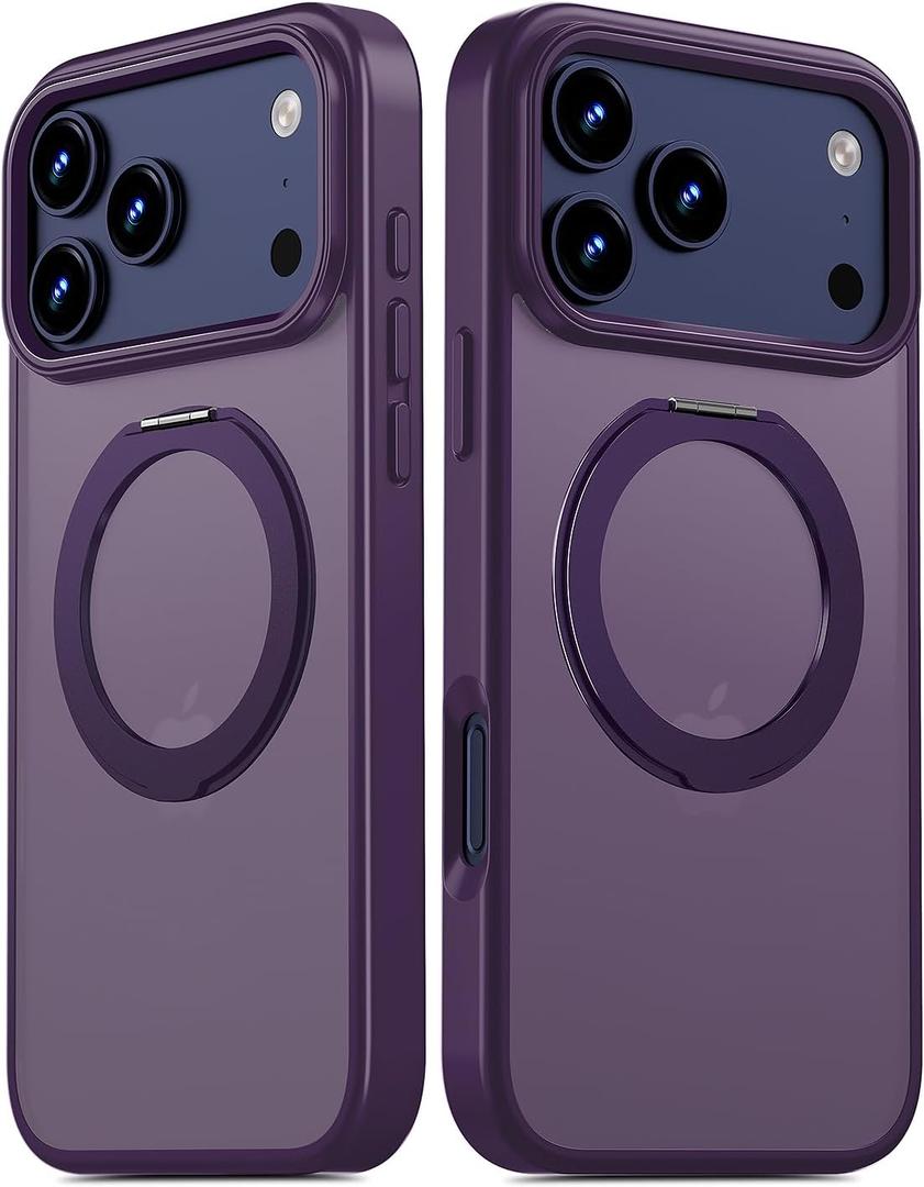for iPhone 17 Pro Max Case Ultra-Magnetic 360° Spin Stand [Military Drop Protection] [Compatible with MagSafe] Shockproof Translucent Matte Slim Ring for iPhone 17 Pro Max Phone Case, Purple
