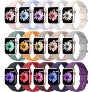 15 Pack Soft Silicone Bands Compatible with Apple Watch Band 38mm/40mm/41mm/42mm(series 11 10) for Women Men,Sport iWatch bands Replacement Strap Wristbands for iWatch 