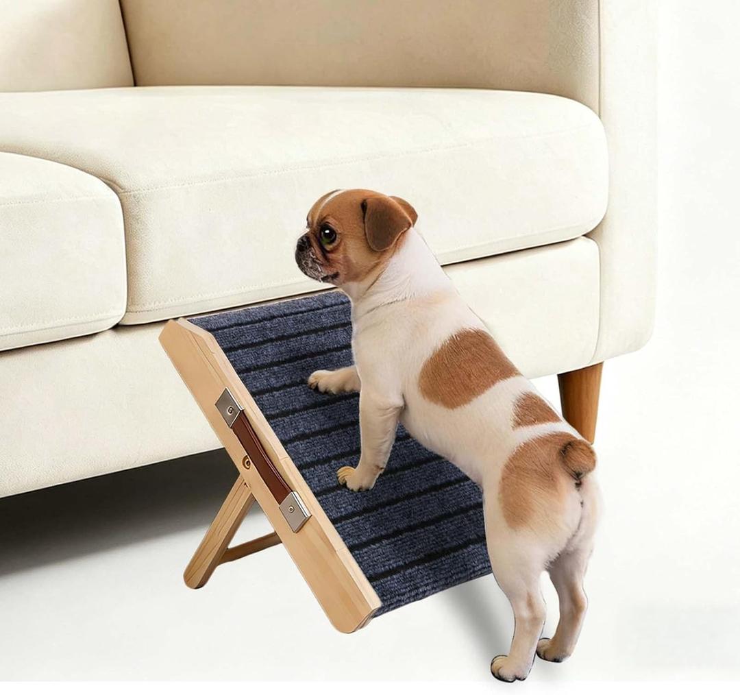 In hand Mini Foldable Pet Ramp, Joint Stress Relieving Dog Ramp for Couches & Beds, Non-Slip Low-Angle Ramp for Small Dogs, Portable Assist Stairs with Carrying Handle