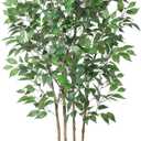 Ficus Artificial Tree 6ft Fake Silk Plant for Home Decor Indoor, Faux Floor Tree in White Imitation Ceramic Planter with Green Fake Moss for Home Office Corner Indoor Decor, Set of 1