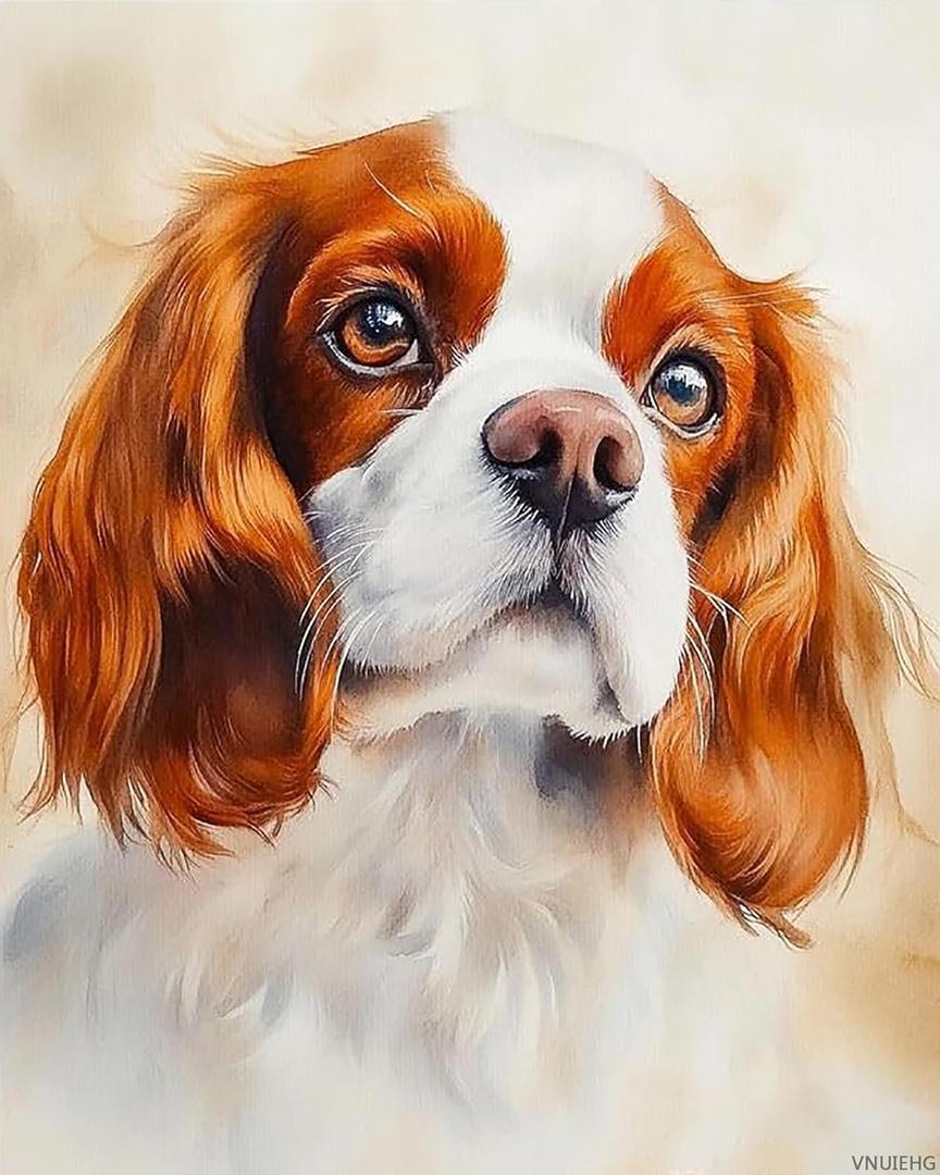 VNUIEHG Paint by Number for Adults Beginner, Cavalier King Charles Spaniel Dog Oil Painting, Cute Dog Paint by Numbers Kits Suitable for Home Wall Decoration 16" W x 20" L