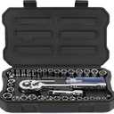 WORKPRO 39-Piece Drive Socket Set 1/4''3/8'', CR-V Metric and Imperial Sockets with Quick-Release Ratchet Wrench, Compact Sockets Set for Car Repair