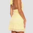 Women's Sexy Halter Bodycon Dress Deep V Neck Ruched Ruffle Hem Slit Mini Dress Sleeveless Club Party Outfits (Yellow, M)