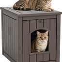Cat Litter Box Enclosure, Openable Front Door Outdoor Enclosed Cat Litter Box, Outdoor Cat House Weatherproof Raised Floor, Easy to Clean, Grey