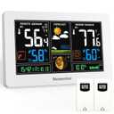 Newentor Weather Station Wireless Indoor Outdoor Thermometer, Color Display Digital Weather Thermometer with Atomic Clock, Barometric Pressure, Forecast Station with Adjustable Backlight,White,2Sensor