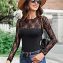 Avidlove Lace Long Sleeve Bodysuit for Women Crew Neck Body Suits Slimming Going Out Concert Tops Fall Outfits (Black, L)