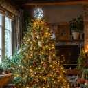 MEETYAMOR Christmas Tree Topper, 10 Inches 200 LEDs Lighted White Snowflake Star Tree Topper, 3D Infinity Mirror Snow White Lights Sparkling Treetop Christmas Decorations, Winter Xmas Decor Indoor