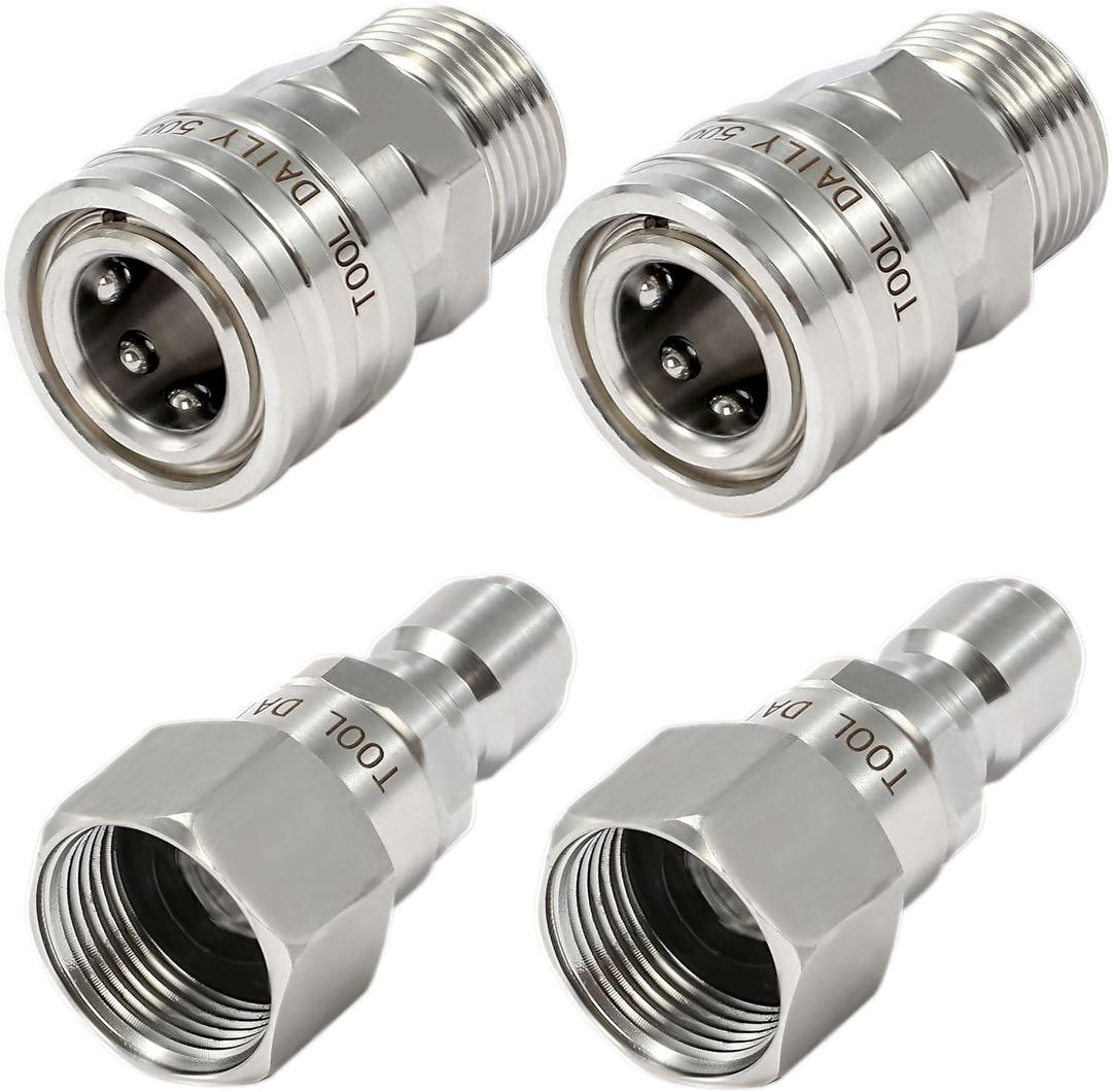 Tool Daily Pressure Washer Adapter Set with Swivel, M22 14mm to 3/8" Quick Connect, Stainless Steel Quick Disconnect Swivel for Power Washer Hose, 5000 PSI, Pack of 2