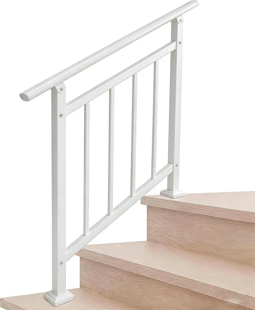 Hand Rails for Outdoor StepsStair Handrail & Indoor Stair Railing KitRailings for Outdoor Steps for Fence & Outdoor Steps (1, White with Balusters, 3 Step)