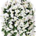 INSPRING Artificial Bougainvillea Faux Flowers Plants Baskets for Outdoor Outside Decoration, 3PCS Fake Silk Flowers Long Trailing Vines UV Resistant Realistic for Front Door Porch Patio (White)