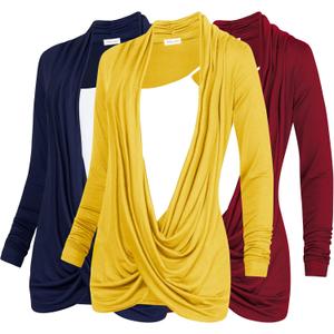 Free to Live 3 Pack Long Sleeve Nursing Tops Breastfeeding Shirts Cardigan Sweaters for Women Lightweight Postpartum Clothes (Small, Navy, Wine, Yellow)
