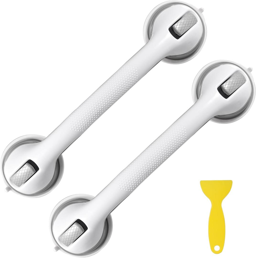 16inch 2 Pack Grab Bars for Bathtubs and Showers,Shower Grab Bars for Seniors, Shower Handles for Elderly Suction Cup, Bathroom Safety Bars for Showers Walls Heavy Duty, No Drilling Waterproof