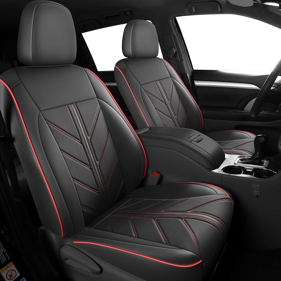 TZAUT-AXLE Fit Highlander Car Seat Covers 2020 2021 2022 2023 2024, Leather Seat Cover fits 8 Seater Highlander Interior Accessories, black and red
