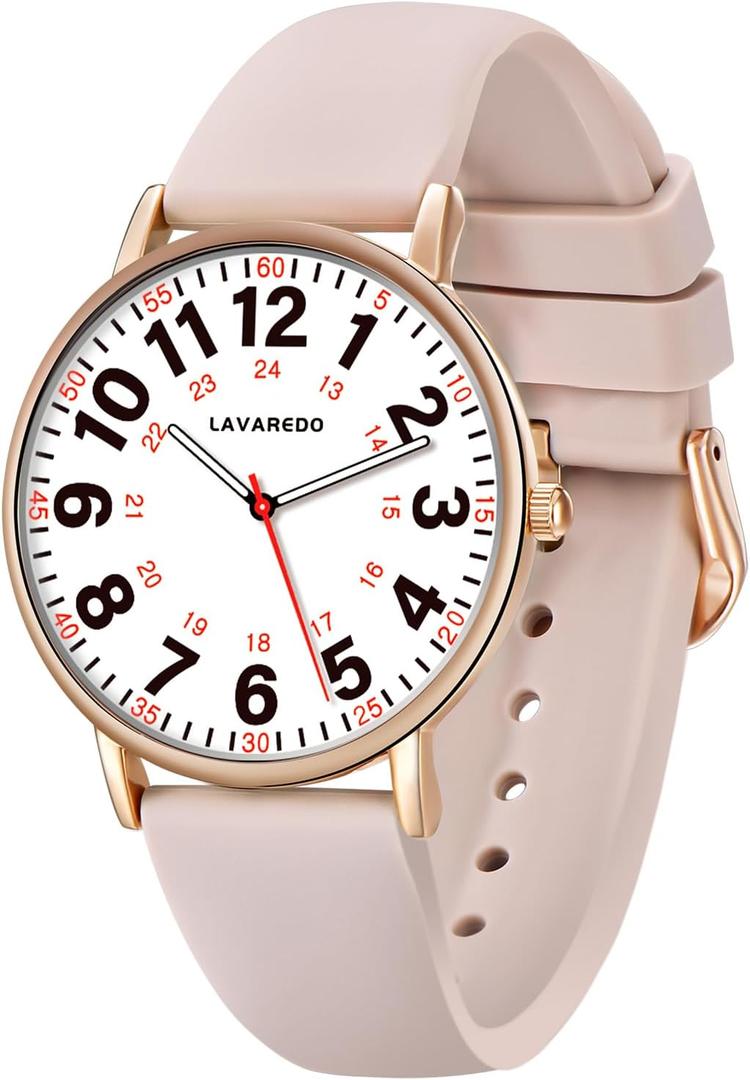Nurse Watch for Nurses Doctors Women Men,Waterproof Analog Watches with Luminous Dial and Japanese Quartz Movement,Easy to Read Military Time Watch with Second Hand, 12/24 Hours,Silicone Band (001-NudeWhite)