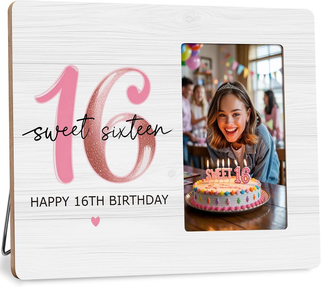 16th Birthday Gifts Picture Frame, Happy Sweet Sixteen for Girl, 16 Year Anniversary Birthday Photo Fits 4x6