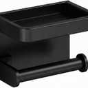 Toilet Paper Roll Holder with Phone Shelf, Adhesive or Screw Aluminum Tissue Roll Holder Wall Mount, Rustproof for Bathroom,Washroom Black