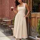 ZESICA Women's Summer Sleeveless Halter Midi Dress 2026 Off Shoulder High Waist Flowy Formal Wedding Guest Long Dresses (M)