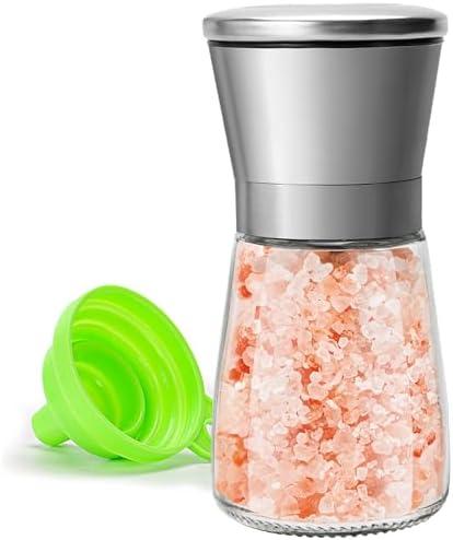 M JINGMEI Manual Salt or Pepper Grinder for Professional Chef, Best Spice Mill with Stainless Steel Cap, Ceramic Blades and Adjustable Coarseness, Refillable Glass Body with 6OZ Capacity