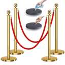 kaiyomi 4Pcs Stanchions with Red Velvet Ropes Set, 5 Feet Velvet Ropes and Posts Poles for Red Carpet Party Decoration and 360 Photo Booth (Golden)