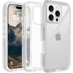 TUTUKII for iPhone 16 Pro Max Case Clear, Anti-Drop, Transparent, Shockproof, Military Grade Drop Protection, Heavy Duty Protective Phone Case Cover for 16 Pro Max 6.7", Clear | Anti-Yellowing, Shockproof, Protective, Transparent, Triple-Layer