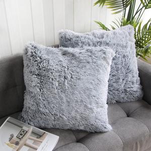 Uhomy 2 Packs Fluffy Accent Pillows Cover 22"x22", Soft Black Ombre Artificial Fur Throw Pillow Case, Modern Luxury Decorative Square Cushion Cover for farmhouse home decor for Sofa/Bed/Chair, 55x55cm