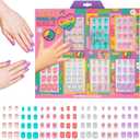 7 Day Manicure Collection - 84PC Press On Nail Set, Day-Of-The-Week Adhesive False Nails for Girls (PEACE & LOVE Collection)  Colorful Novelty Designs Stick On Nails For Kids