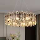 Modern Luxury Crystal Chandelier Round Pendant Light Easy Install Ceiling Hanging Light Fixture for Dining Living Room Kitchen Island Entryway Foyer