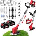 FULLYEA Electric Weed Wacker Cordless, Foldable Grass Trimmer with 2*4.0Ah Batteries & Charger, Brush Cutter Battery Powered with 3 Types Blades, Lawn Mover Lightweight Weed Eater for Lawn Yard Garden, 35.43 inches