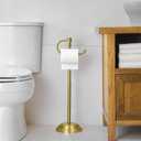 RUMOSE Toilet Paper Holder Stand for Floor, Brushed Nickel Adjustable (12.4" to 22.8") Bathroom Toilet Tissue Holder, Free Standing Toilet Paper Roll Holder with Storage, Stainless Steel