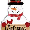 Snowman Merry Christmas Welcome Sign - Snowman Christmas Door Hanger - Hello Winter Snowflake Round Wooden Decor for Tree, Front Door, Porch, Wall, Party Hanging Decorations, 10X10 Inches -B09