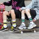 HUGSWEET Striped Retro Crew Breathable Cotton Soft Socks for Women Athletic Casual Thin Novelty Socks for Women or Men (12-15, Black-01)