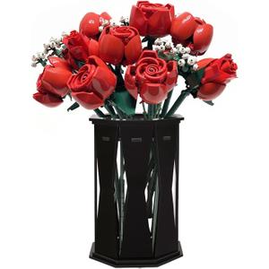 Vase for Lego Flowers - Acrylic Vase for Lego Roses Cherry Blossom Sunflower Tulips Daffodils Lotus Home Decoration for Women Adults (Black)