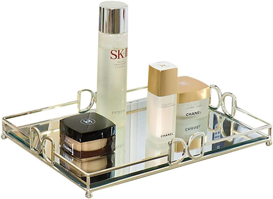Silver Perfume Trays for Dresser Elegant Silver Tray Decoration Vanity Trays for Bathroom Beautiful Vanity Tray for Perfume Size: 14 x 10 x 2"
