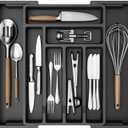 AMADA HOMEFURNISHING Expandable Silverware Drawer Organizer, Adjustable Utensil Tray For Kitchen Storage, BPA-Free Cutlery Holder for Spoons, Forks and Knives, Easy to Clean and Wash (Black)