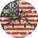 American Flag and Gun Wall Clock 9.84 Inch, Round Silent Non Ticking Modern Clocks Battery Operated for Office, Home, Bathroom, Kitchen, Bedroom, School, Living Room