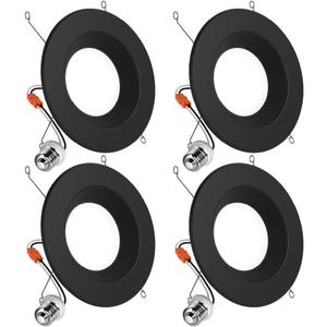 Sunco 4 Pack 5CCT Black LED Recessed 6 Inch, 2700K/3000K/3500K/4000K/5000K Selectable, Dimmable Can Lights, Baffle Trim, 13W=120W, 869 LM, Damp Rated, Retrofit Installation - UL Listed