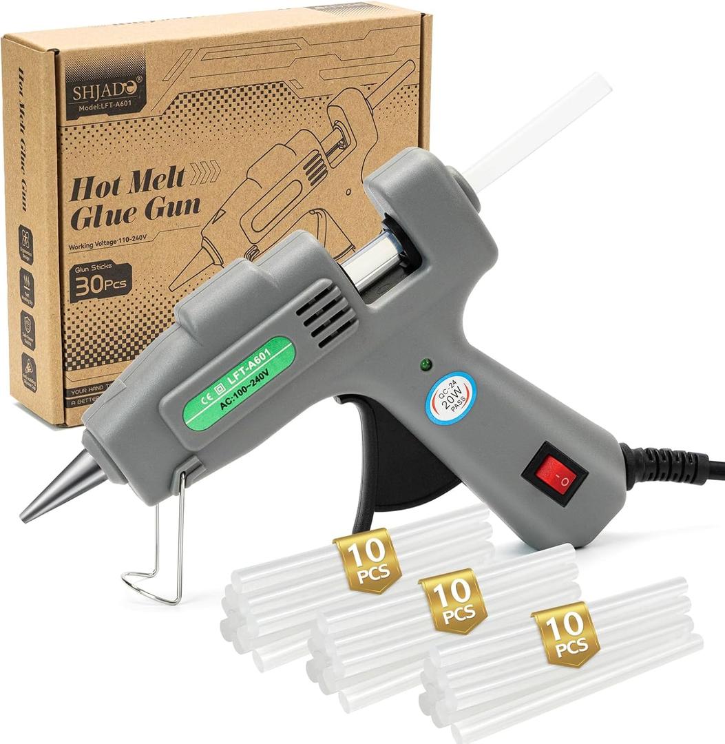 SHJADE Mini Hot Glue Gun Kit with 30 Glue Sticks - Fast Preheating Hot Melt Gun, High Temp for School Crafts DIY Arts and Quick Home Repairs(Grey),  30 Pieces