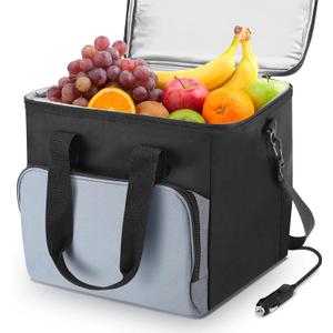15L Portable Electric Cooler Bag,Car Cooler Watertight Liner Bag, Soft Sided Thermoelectric Travel Cooler with Shoulder Strap, Storage Pocket & DC 12V Plug in for