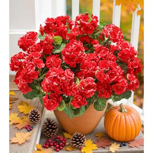 Artificial Geraniums Fake Flowers for Outdoors Decoration, 6 Bundles Silk Geraniums Red Flower UV Resistant Look Real Faux Plants for Front Door Garden Porch Planter Patio Balcony Yard Indoor Home