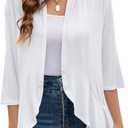Yekaty Women Cardigan 3/4 Sleeves Open Front Lightweight Cardigan Draped Ruffles Knit Cardigan (XX-Large, White)